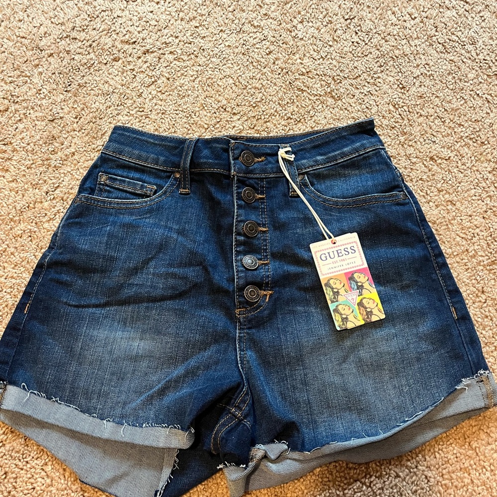 Guess Dark Blue High-Waisted Jean Shorts